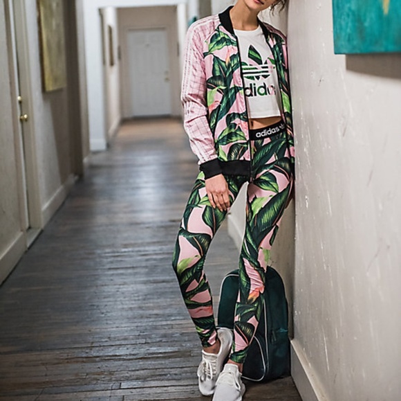 Adidas Palm Leaf Jacket Leggings Set 